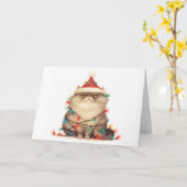 Meowy Christmas Tangled Cat Lights Wenskaart Kaart (Gele Bloem)