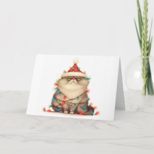 Meowy Christmas Tangled Cat Lights Wenskaart Kaart