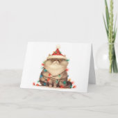 Meowy Christmas Tangled Cat Lights Wenskaart Kaart (Voorkant)