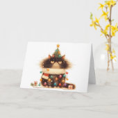 Meowy Christmas Tangled Cat Lights Wenskaart Kaart (Gele Bloem)