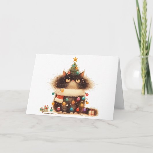 Meowy Christmas Tangled Cat Lights Wenskaart Kaart (Voorkant)