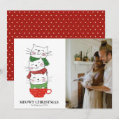 Meowy Christmas Three Cats Cup Sjaals Foto Schatti Feestdagenkaart (Voorkant / Achterkant)