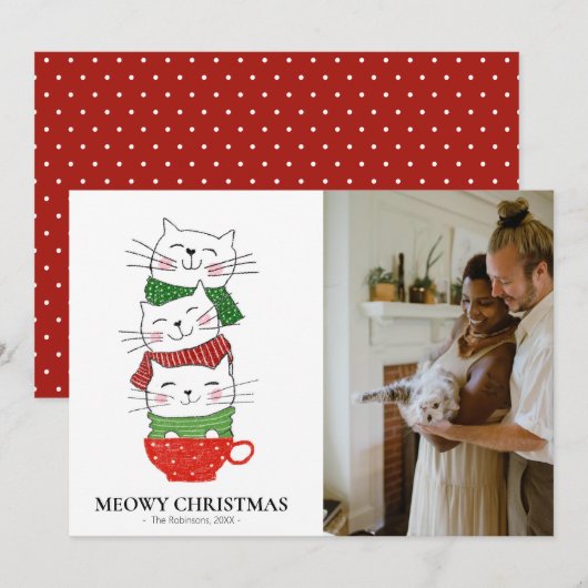 Meowy Christmas Three Cats Cup Sjaals Foto Schatti Feestdagenkaart (Voorkant / Achterkant)