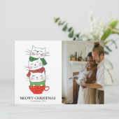 Meowy Christmas Three Cats Cup Sjaals Foto Schatti Feestdagenkaart (Staand voorkant)