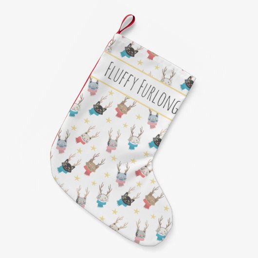 'Meowy Christmas' Vakantie katten in Antlers Custo Kleine Kerstsok (Voorkant (Hangend))