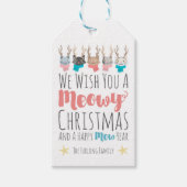 'Meowy Christmas' Vakantie katten in Antlers Perso Cadeaulabel (Voorkant)