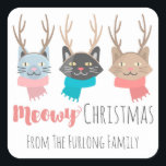 'Meowy Christmas' Vakantie katten in Antlers Perso Vierkante Sticker<br><div class="desc">Het pure-effect vakantiethema voor kattenliefhebbers! Lieve kleine katten met een gewei en trui maken een schattig accent voor je humoristische kerstsentimenten. Verspreid vrolijkheid met heldere en speelse pastels. Wij wensen u een Meowy Kerstmis en een Gelukkig Nieuwjaar! · Pas het aan! Volg de sjabloon om eenvoudig uw eigen tekst toe...</div>