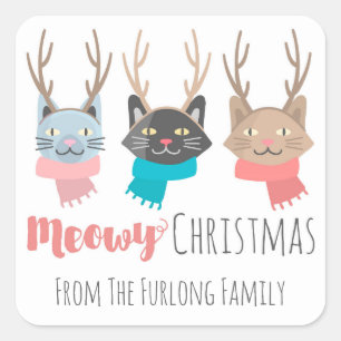 'Meowy Christmas' Vakantie katten in Antlers Perso Vierkante Sticker