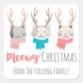 'Meowy Christmas' Vakantie katten in Antlers Perso Vierkante Sticker