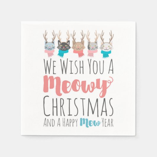 'Meowy Christmas' Vakantie katten in een gewei Gra Servet (Voorkant)