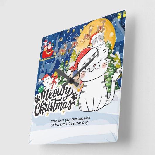 Meowy Christmas Vierkante Klok (Hoek)