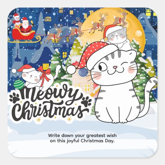 Meowy Christmas Vierkante Sticker (Voorkant)