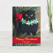 Meowy Christmas voor opa, vilt cat Ornament Feestdagen Kaart (Voorkant)