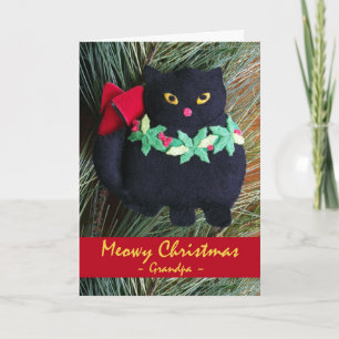 Meowy Christmas voor opa, vilt cat Ornament Feestdagen Kaart