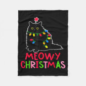 Meowy Christmas Xmas Lights Black Cat Pajamas Fami Fleece Deken (Voorkant)
