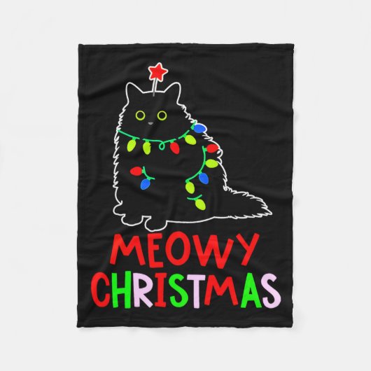 Meowy Christmas Xmas Lights Black Cat Pajamas  Fleece Deken (Voorkant)