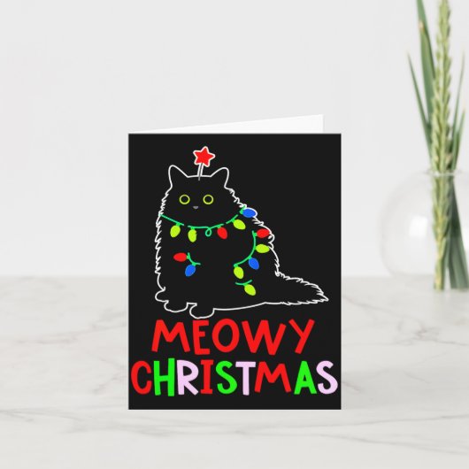 Meowy Christmas Xmas Lights Black Cat Pajamas  Kaart (Voorkant)