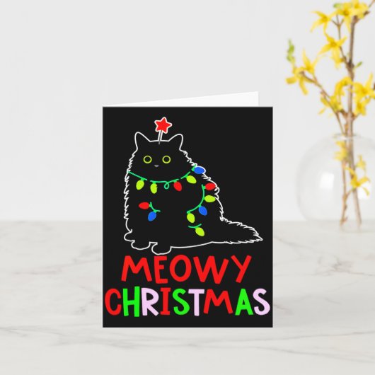 Meowy Christmas Xmas Lights Black Cat Pajamas  Kaart (Gele Bloem)