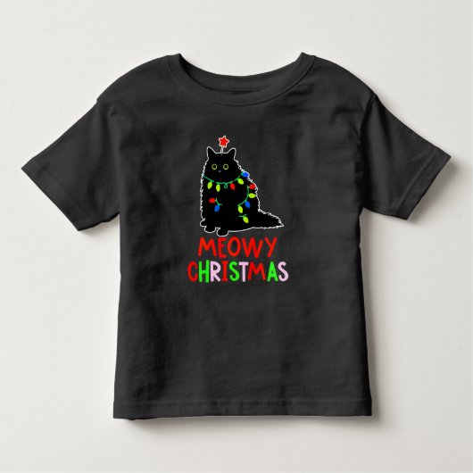 Meowy Christmas Xmas Lights Black Cat Pajamas  Kinder Shirts (Voorkant)