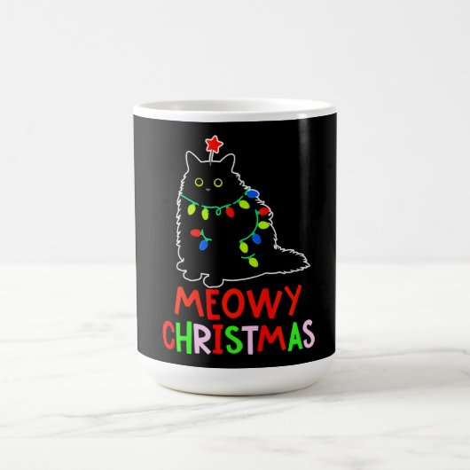 Meowy Christmas Xmas Lights Black Cat Pajamas Magische Mok (Midden)