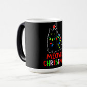 Meowy Christmas Xmas Lights Black Cat Pajamas Magische Mok (Voorkant links)