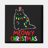 Meowy Christmas Xmas Lights Black Cat Pajamas  Magneet (Voorkant)