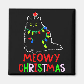 Meowy Christmas Xmas Lights Black Cat Pajamas  Magneet
