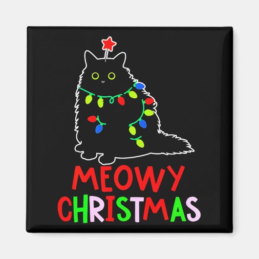 Meowy Christmas Xmas Lights Black Cat Pajamas  Magneet (Voorkant)