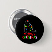 Meowy Christmas Xmas Lights Black Cat Pajamas  Ronde Button 5,7 Cm (Voorkant /achterkant)