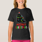 Meowy Christmas Xmas Lights Black Cat Pajamas  T-shirt (Voorkant)