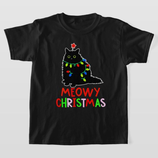 Meowy Christmas Xmas Lights Black Cat Pajamas  T-shirt (Laagn)