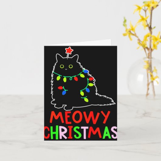 Meowy Christmas Xmas Lights Black Cat Pajamas Todd Kaart (Gele Bloem)