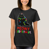 Meowy Christmas Xmas Lights Black Cat Pajamas Todd T-shirt (Voorkant)
