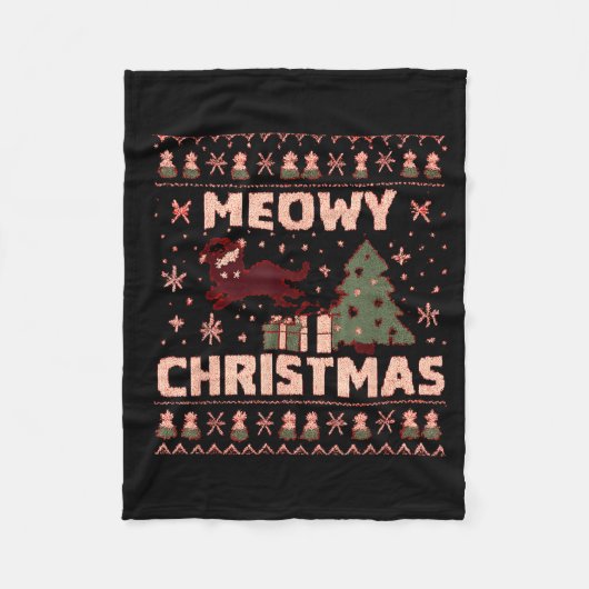 Meowy Christmas Xmas Tree Cat Ugly Sweater Pajamas Fleece Deken (Voorkant)