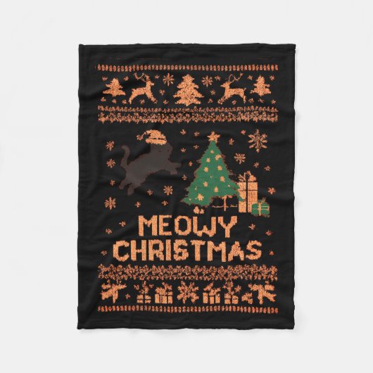 Meowy Christmas Xmas Tree Cat Ugly Sweater Pajamas Fleece Deken (Voorkant)
