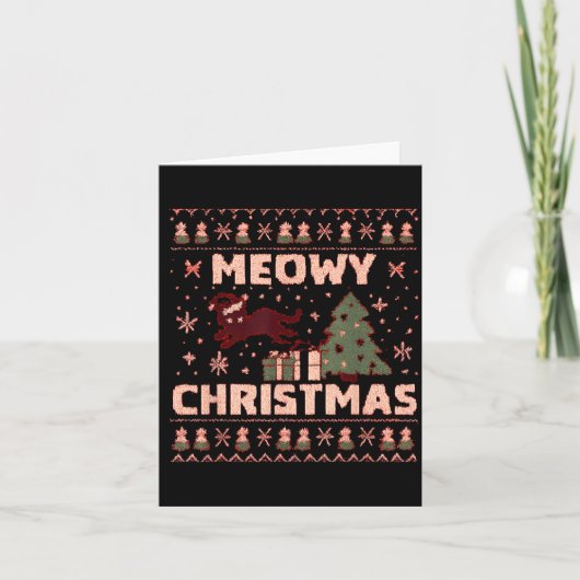 Meowy Christmas Xmas Tree Cat Ugly Sweater Pajamas Kaart (Voorkant)