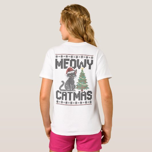 Meowy Christmas Ya Filthy Animal - Ugly Cat T-shirt (Achterkant volledig)