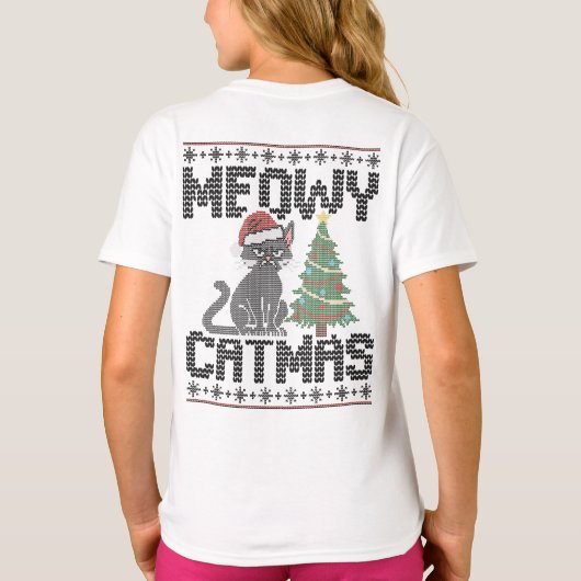 Meowy Christmas Ya Filthy Animal - Ugly Cat T-shirt (Achterkant)