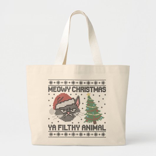 Meowy Christmas Ya Filthy Animal - Ugly Christmas Grote Tote Bag (Voorkant)