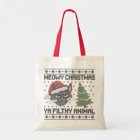Meowy Christmas Ya Filthy Animal - Ugly Christmas Tote Bag (Voorkant)