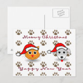 Meowy Christmas Yappy Nieuwjaar Briefkaart (Voorkant / Achterkant)