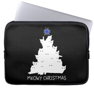 Meowy Christmas Zwart shirt Tree Yellow Star Cat Laptop Sleeve