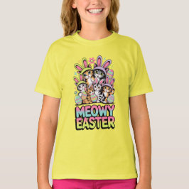 Meowy Easter Kids Tee Funny Cat Youth Holiday  T-shirt