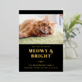 Meowy en Bright Cat Photo Gag Kerstmis Folie Feestdagenkaart (Staand Voorkant)