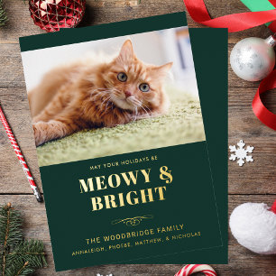 Meowy en Bright Cat Photo Gag Kerstmis Folie Feestdagenkaart