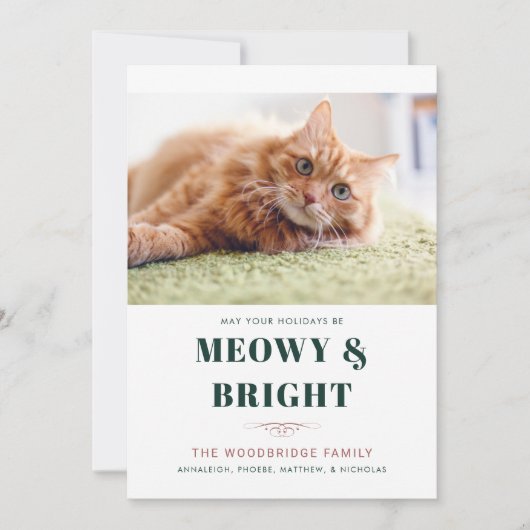 Meowy en Bright Christmas Cat Photo Gag Feestdagenkaart (Voorkant)