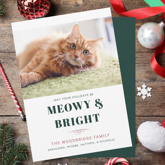 Meowy en Bright Christmas Cat Photo Gag Feestdagenkaart