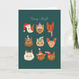 Meowy en Bright Christmas Cats Groen Feestdagen Kaart