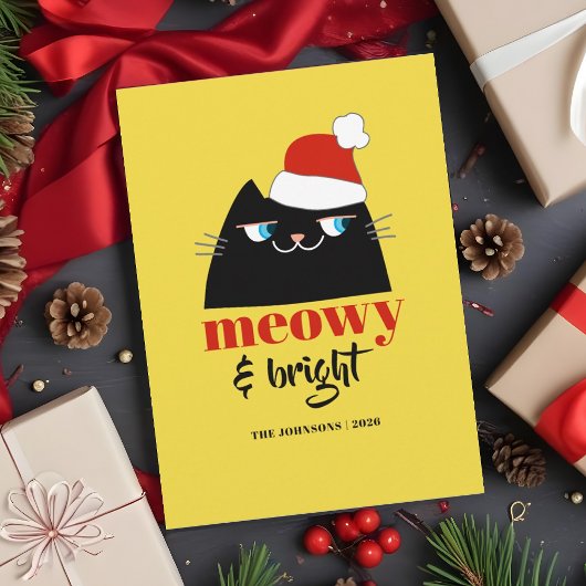 Meowy en Bright Funny Cat Kerstmis Feestdagenkaart