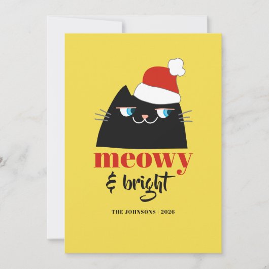 Meowy en Bright Funny Cat Kerstmis Feestdagenkaart (Voorkant)